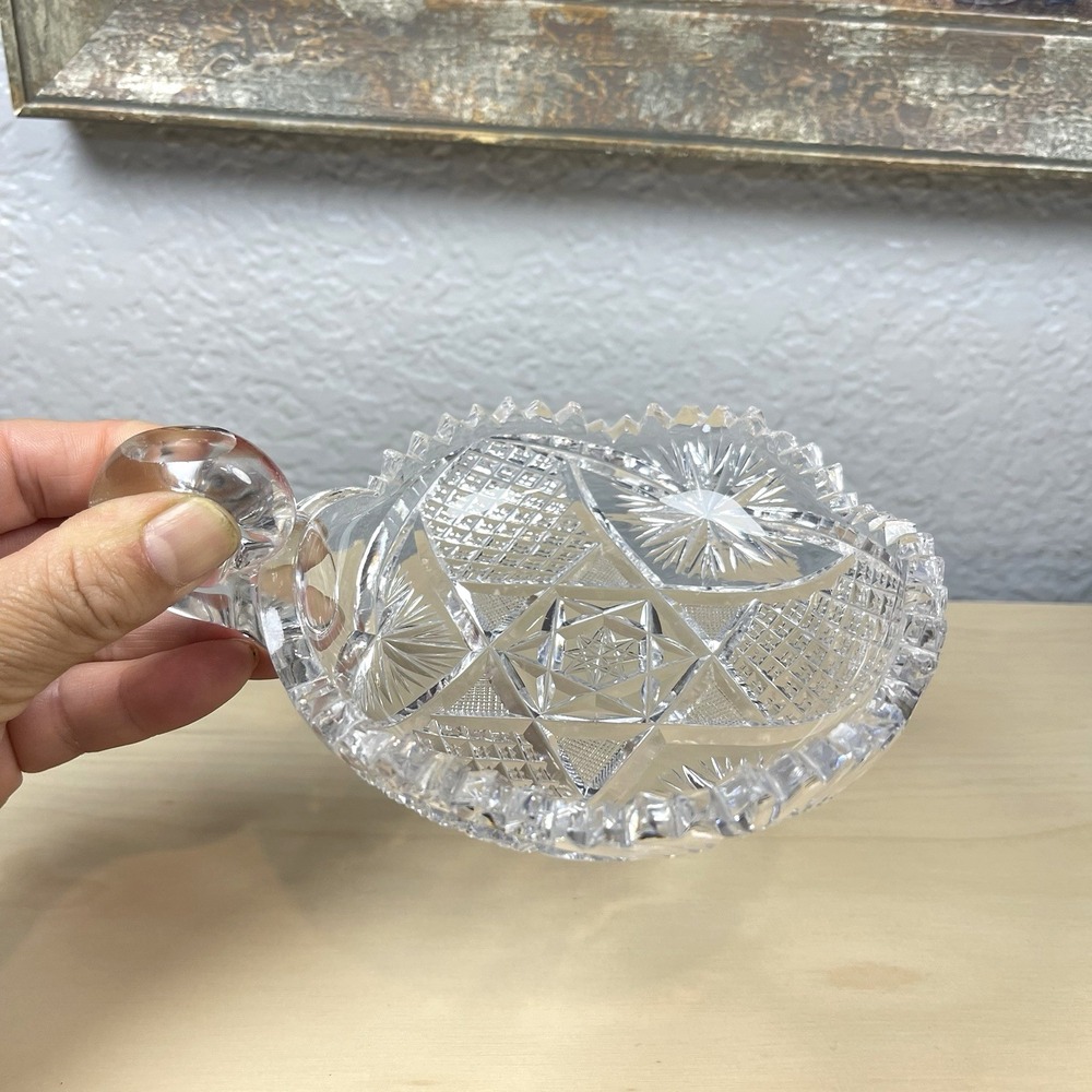 Vintage American Brilliant Period Cut Crystal Glass Nappy Nut Candy Dish Handled
